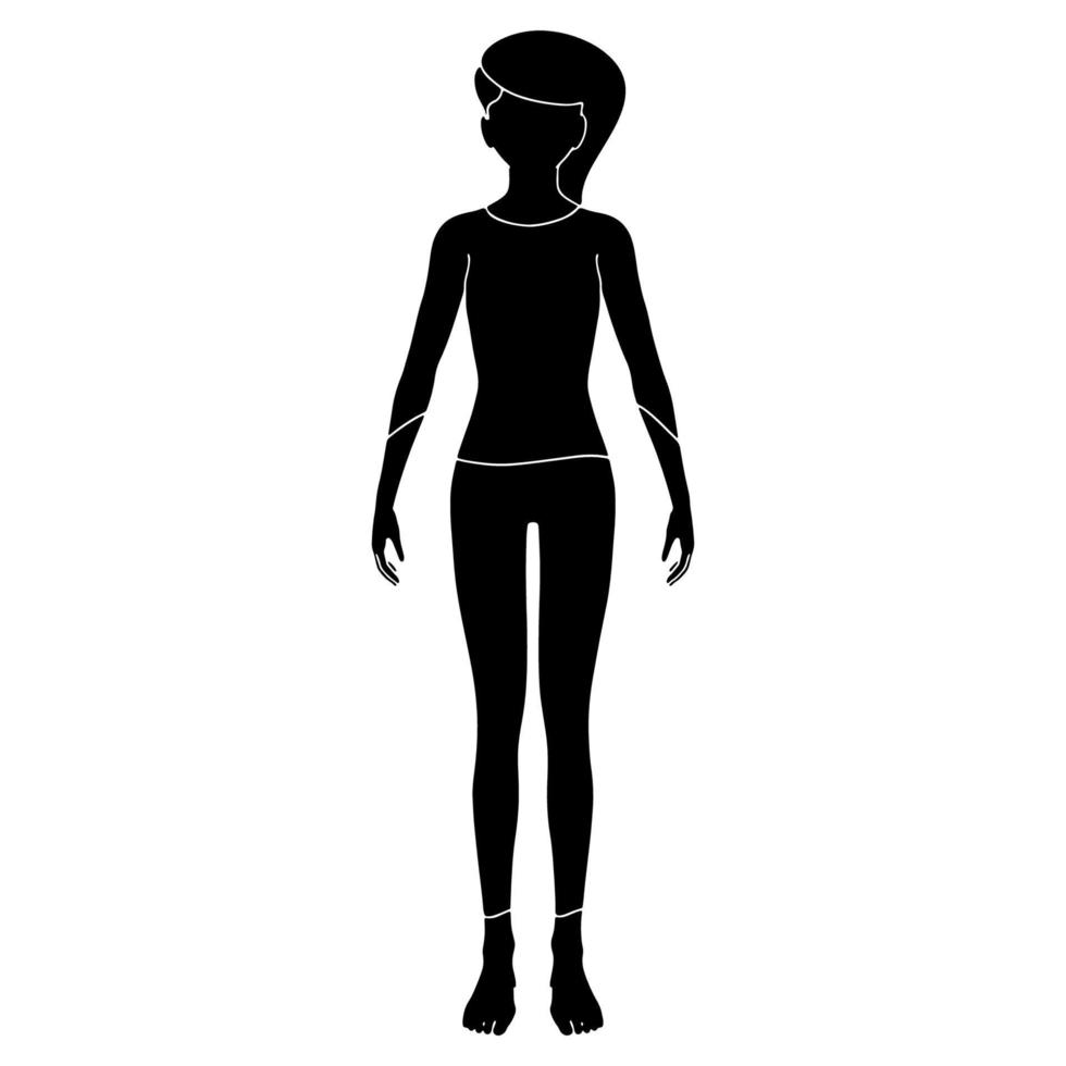 silhouette of girl in standing pose created on white background. vector
