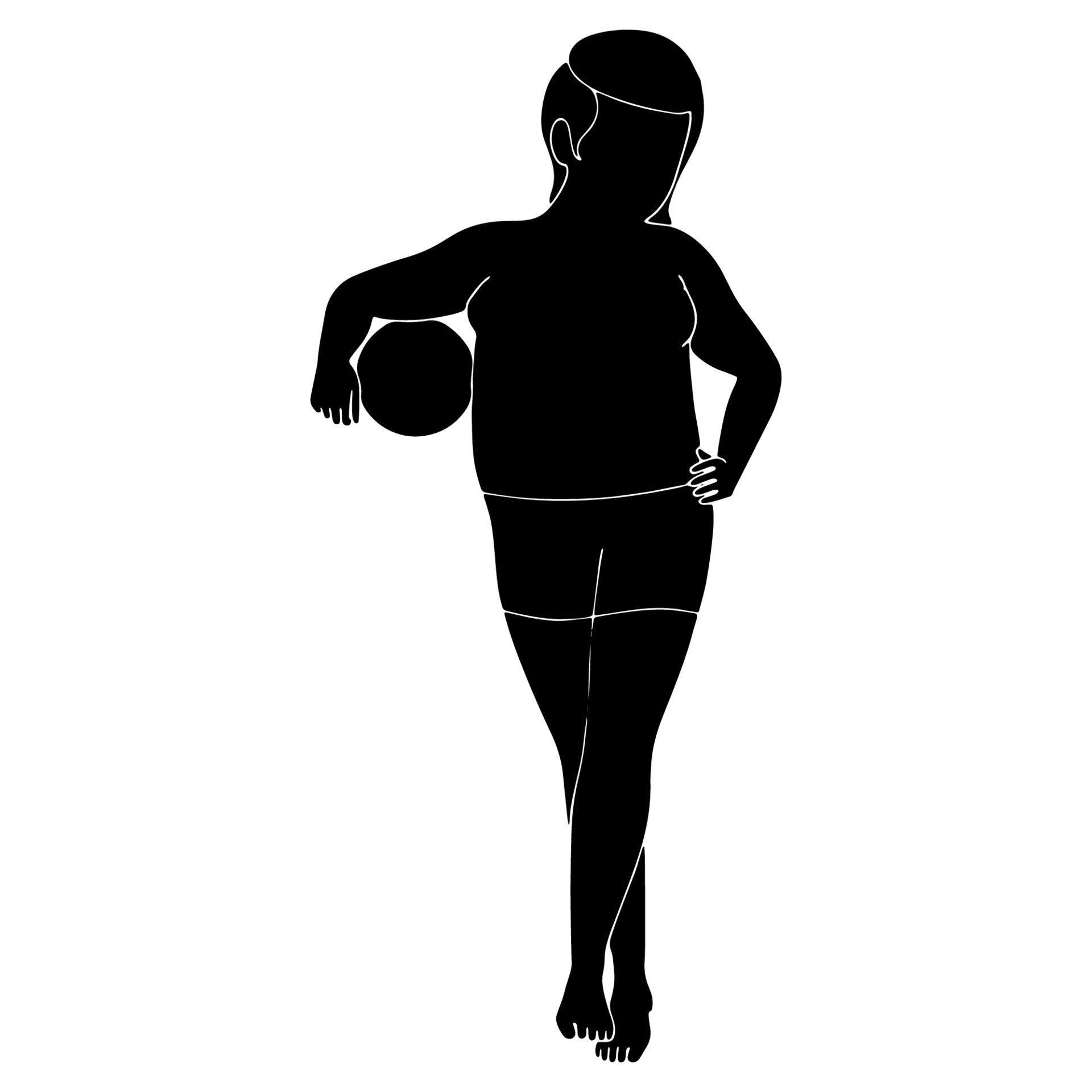 Cute girl with beach ball, Character silhouette on white background ...