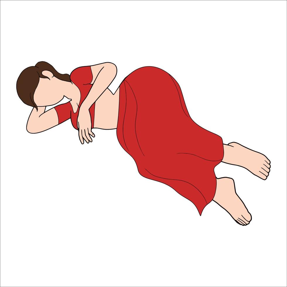 Indian saree women leaning or sleeping on the floor character drawing on white background. vector