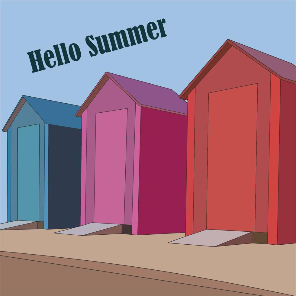 Hello summer - simple Beach huts Illustration. best for Your Travel projects.. vector
