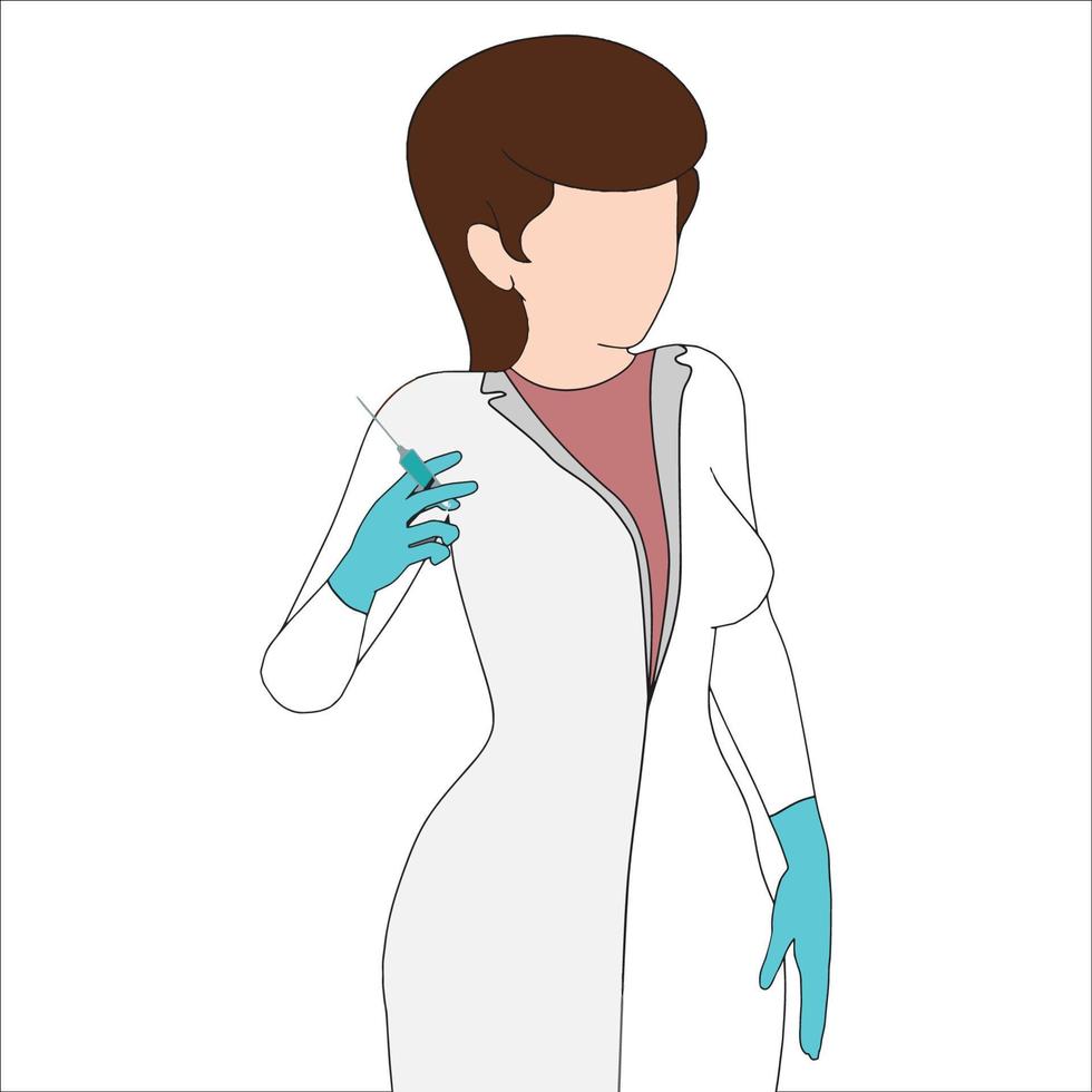 doctor with injection syringe hand drawn vector illustration.