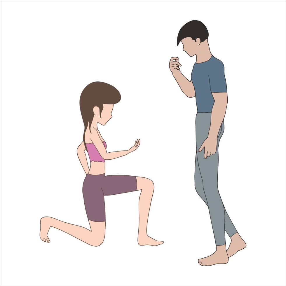 teen girl proposing boy character illustration on white background. vector