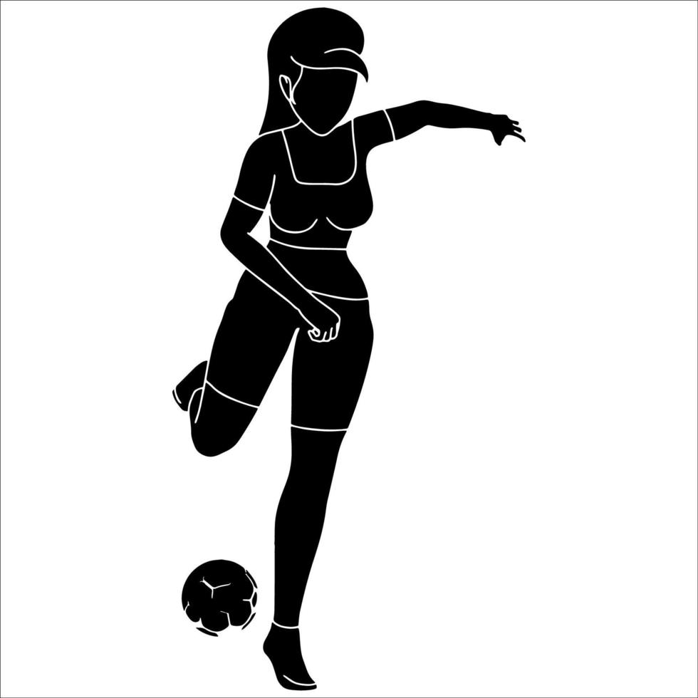 female soccer player character silhouette on white background. vector