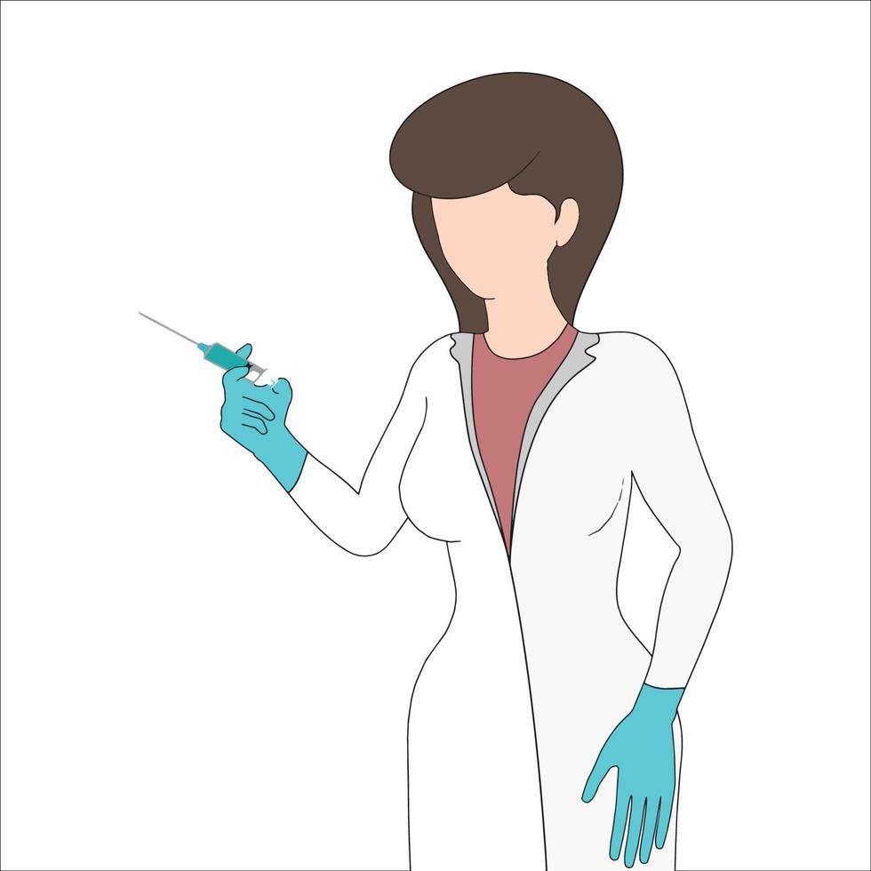 doctor with injection syringe hand drawn vector illustration.