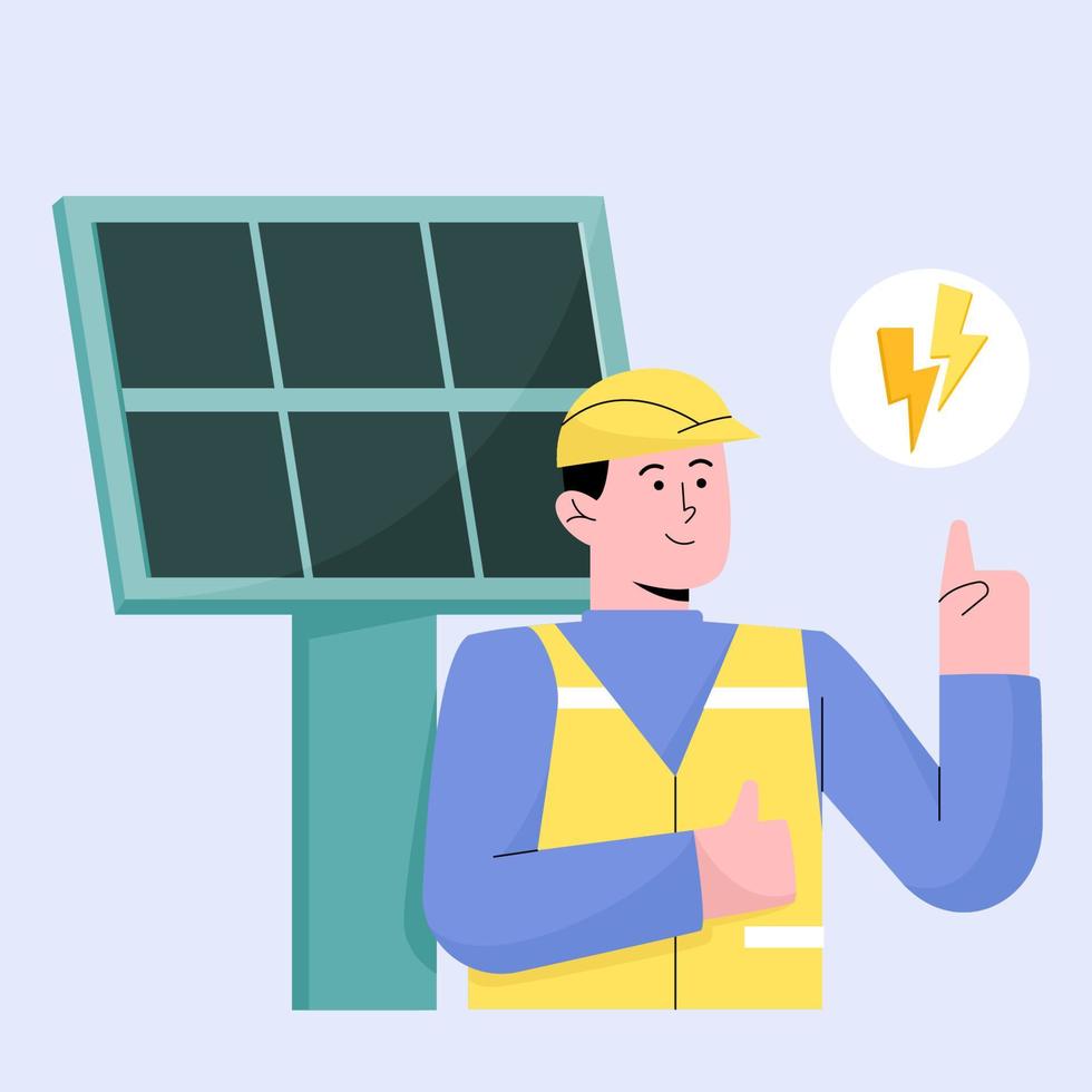 Engineer thinking generate electricity with panel solar clouds vector