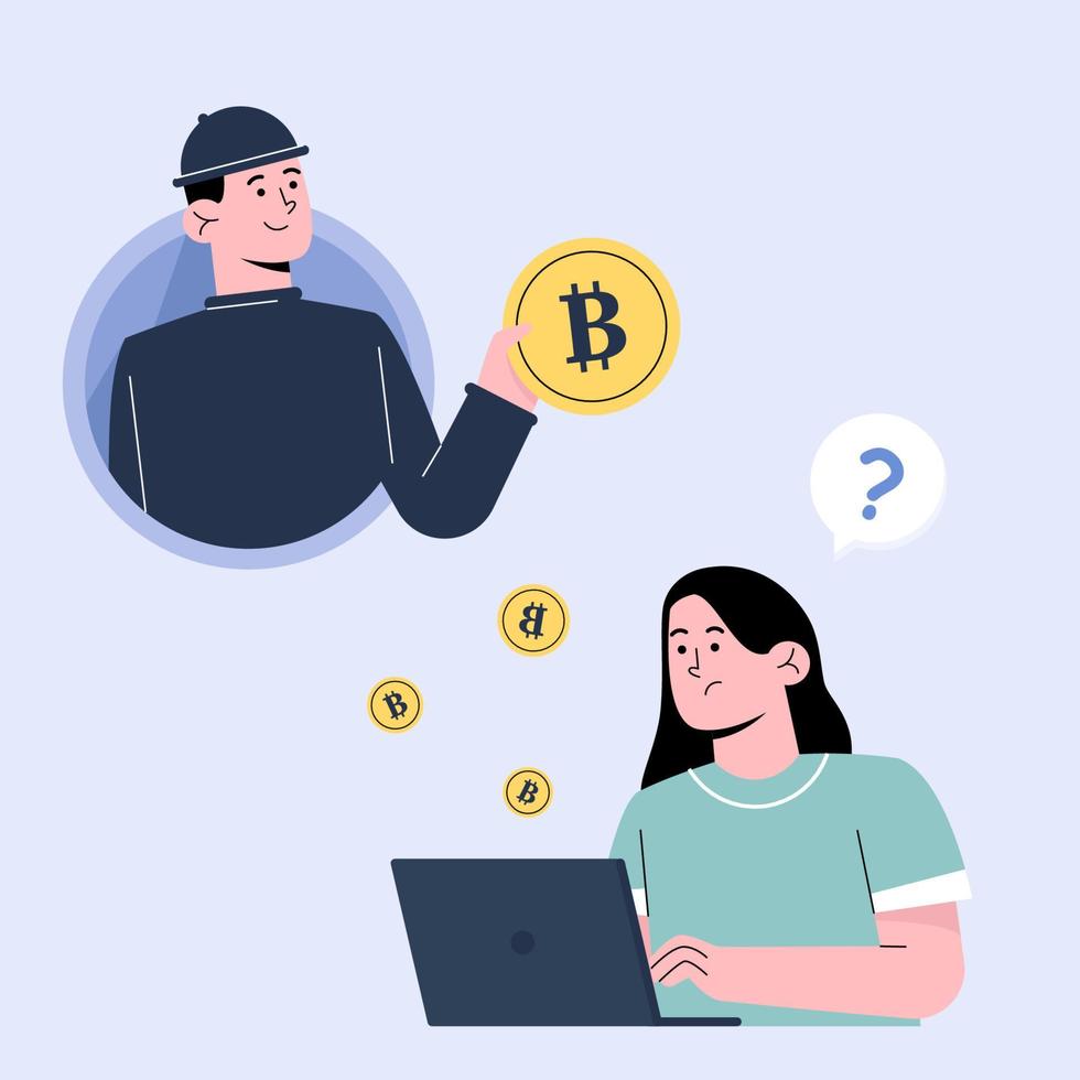 Man doing hidden mining on woman laptop vector