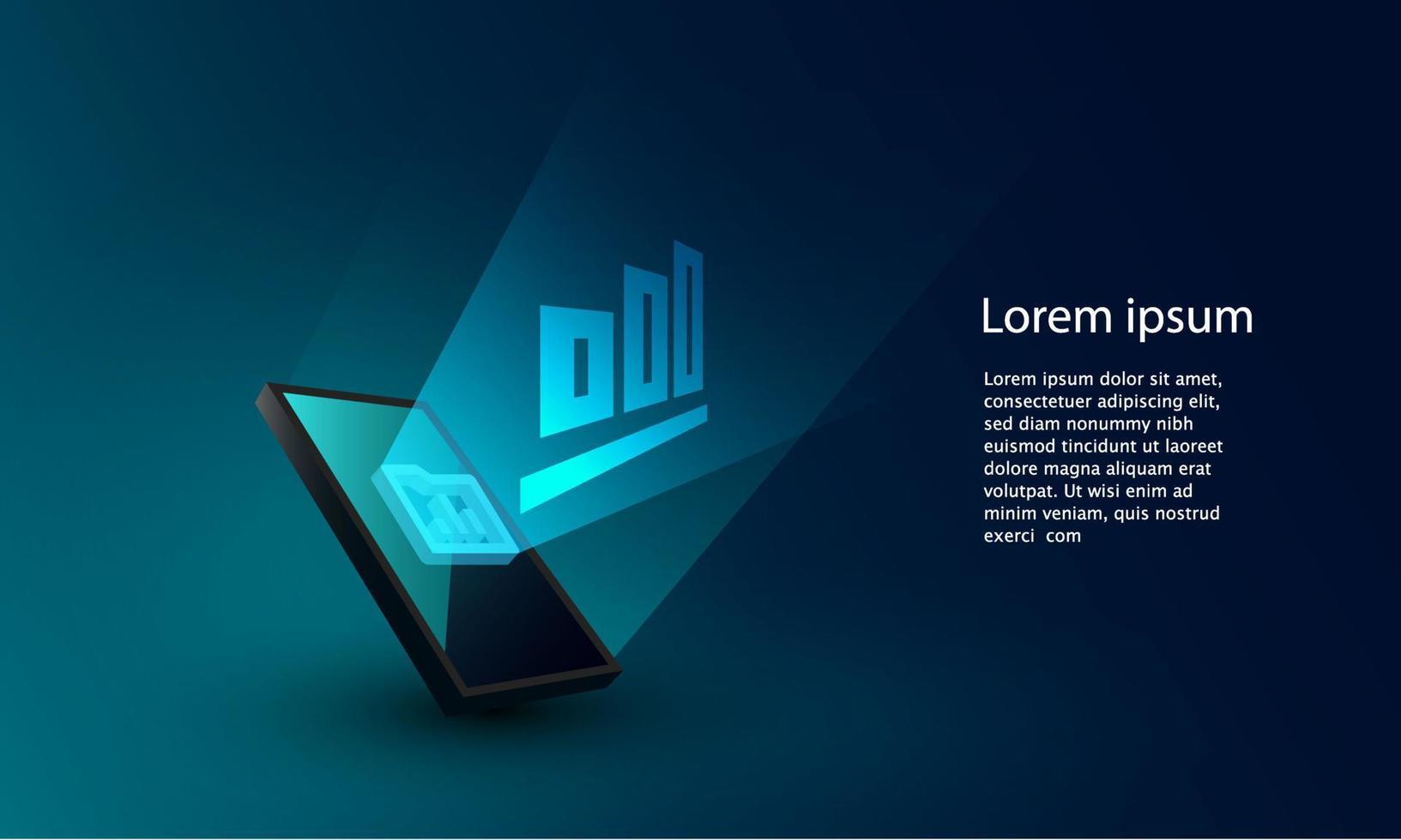 Application of Smartphone with business graph and analytics data on isometric mobile phone. vector