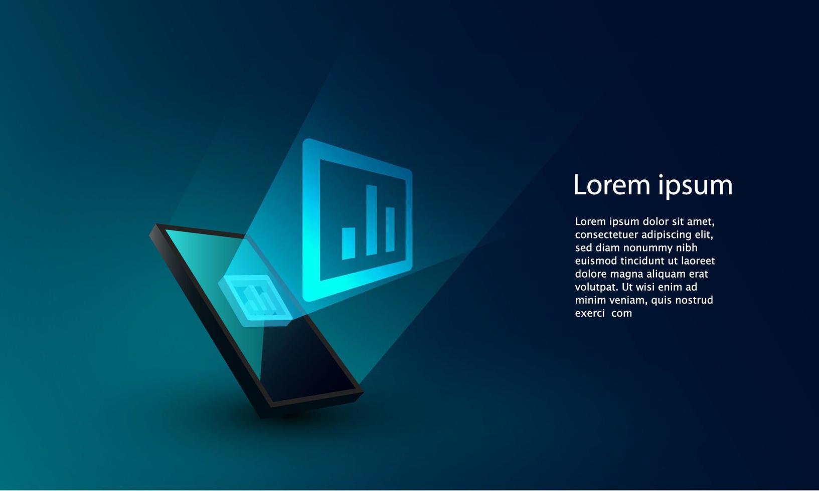 Application of Smartphone with business graph and analytics data on isometric mobile phone. vector