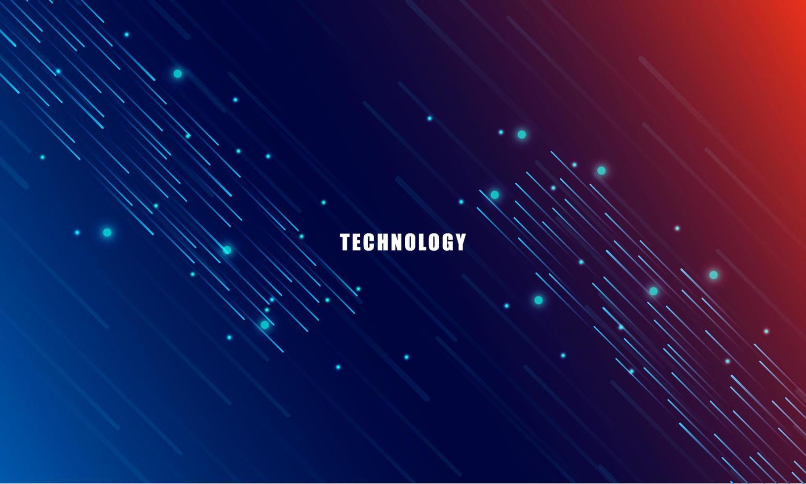 Abstract technology concept particle connection background with blue and red lights. vector