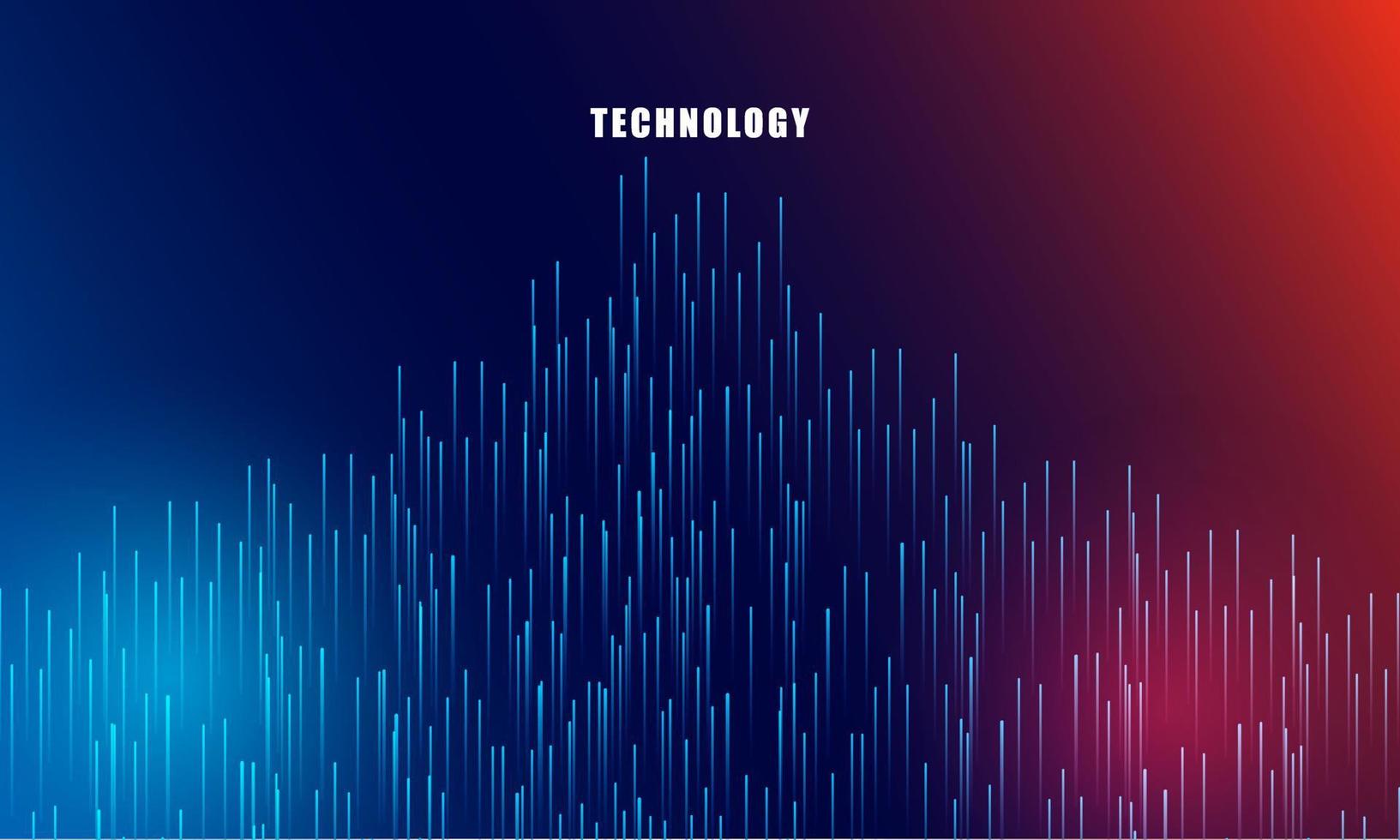 Abstract technology concept particle connection background with blue and red lights. vector