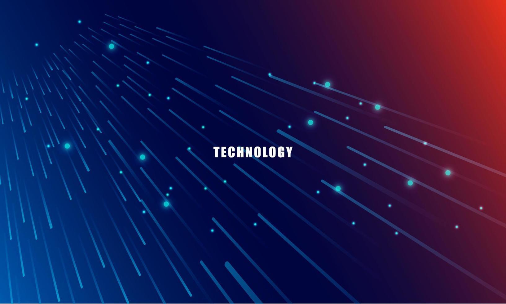 Abstract technology concept particle connection background with blue and red lights. vector