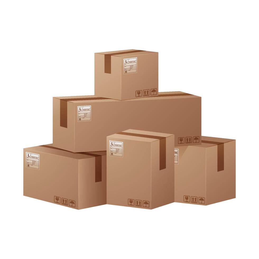 Ilustración de vector de caja de cartón, elementos de imagen de pila de cartón para fines comerciales de logística, envío, carga y expedición