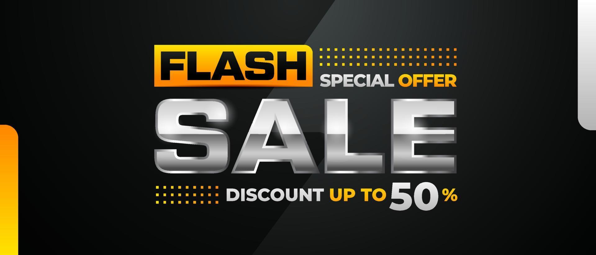 Flash sale banner vector template with contrast black and yellow gradient color for media promotion and advertising