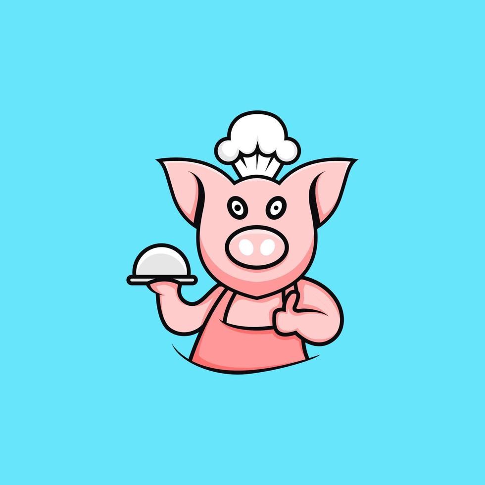 cute pig chef logo vector