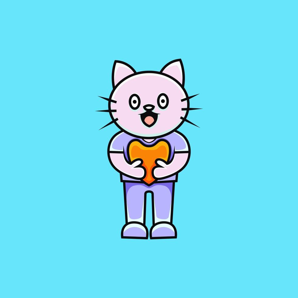 cat holding heart logo vector