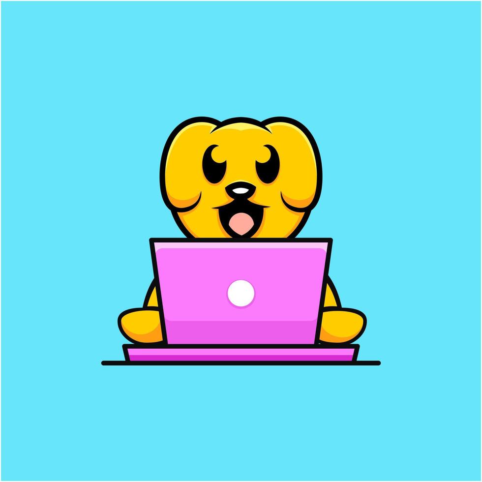 dog working laptop cute logo vector