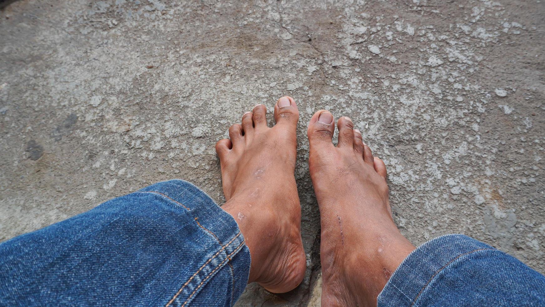 brown skinned asian legs wearing blue jeans photo