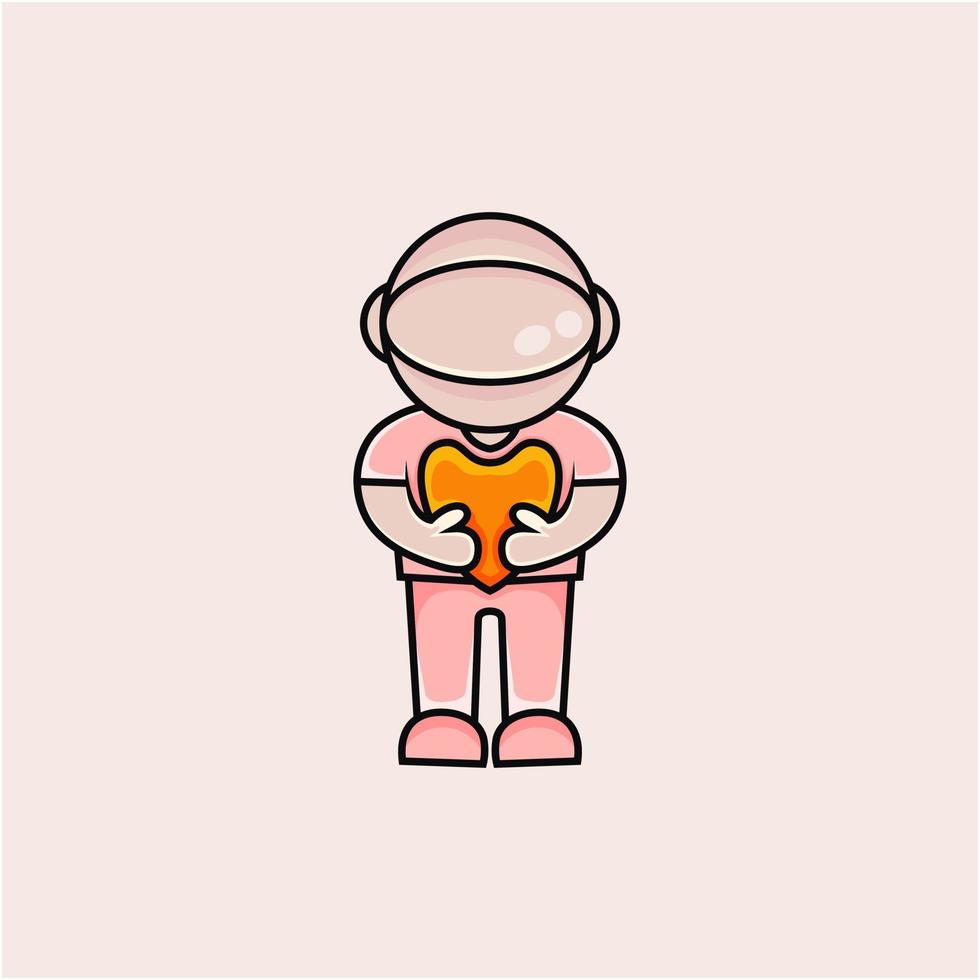 astronot holding heart logo design vector