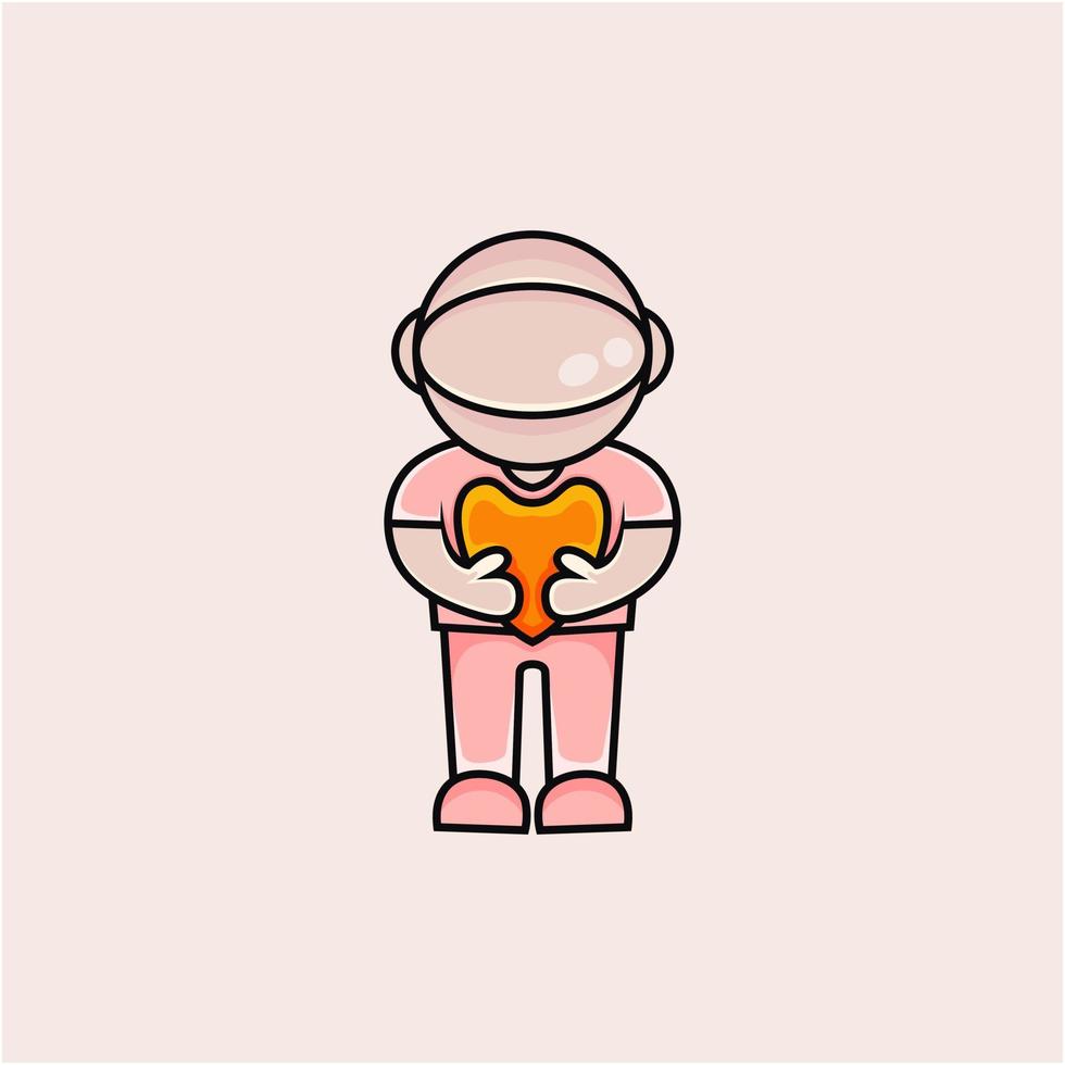 astronot holding heart logo design vector