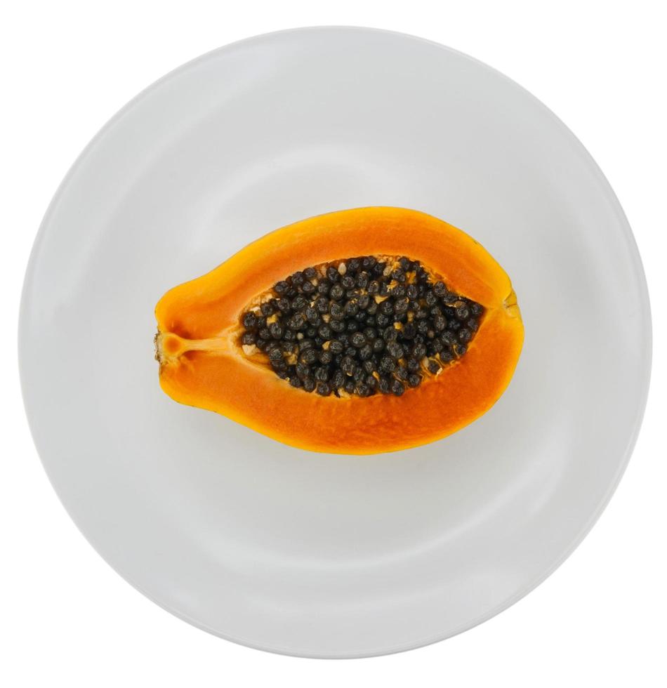 Papaya on a plate, white background photo