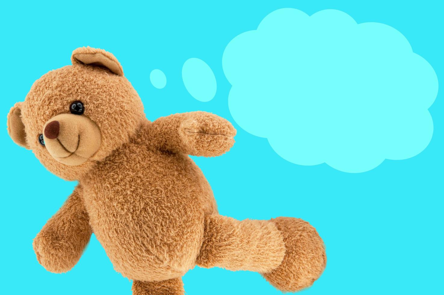 studio photo of brown light bear toy dialog