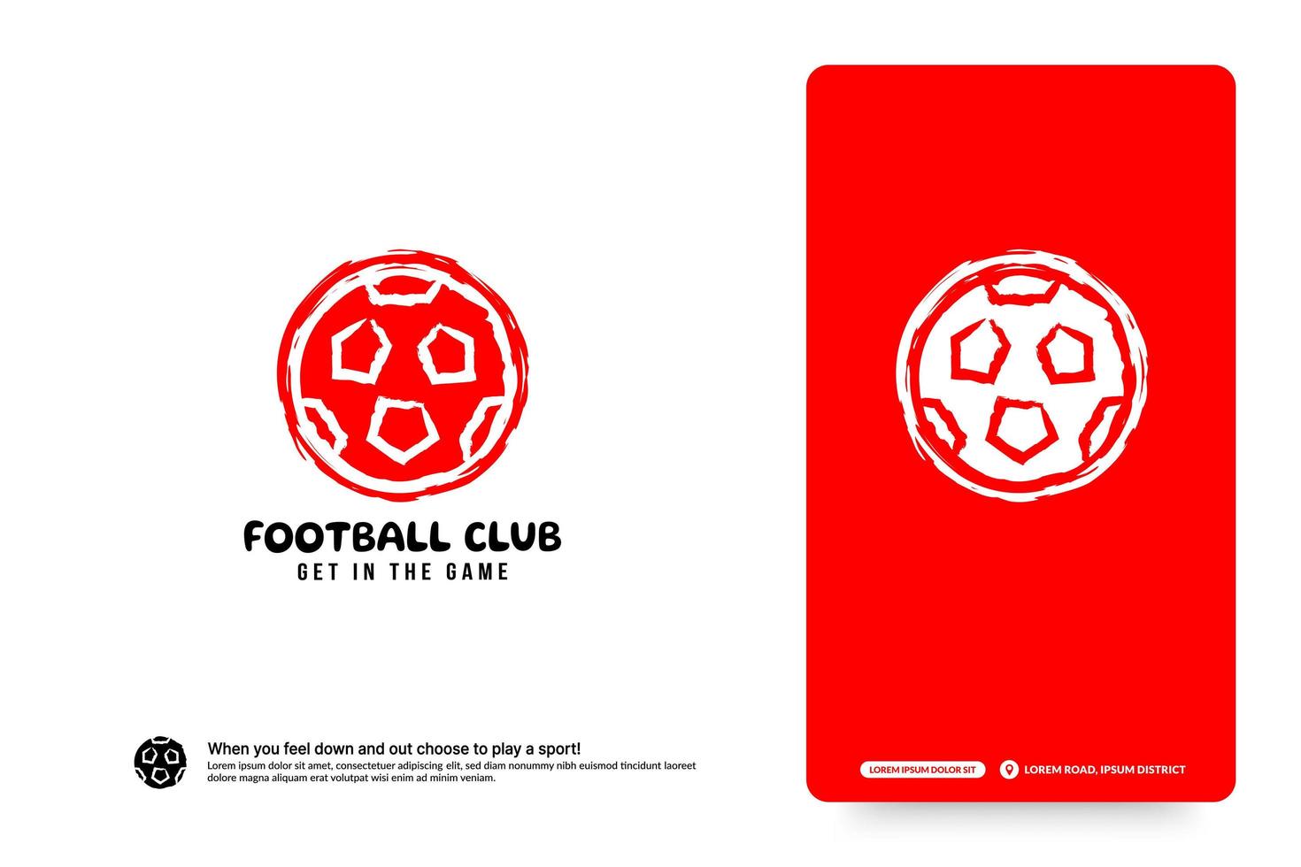 plantilla de diseño de logotipo de club de fútbol, concepto de logotipo de torneos de fútbol. Identidad del equipo de fútbol aislada sobre fondo blanco, ilustraciones de vectores de diseño de símbolo de deporte abstracto.