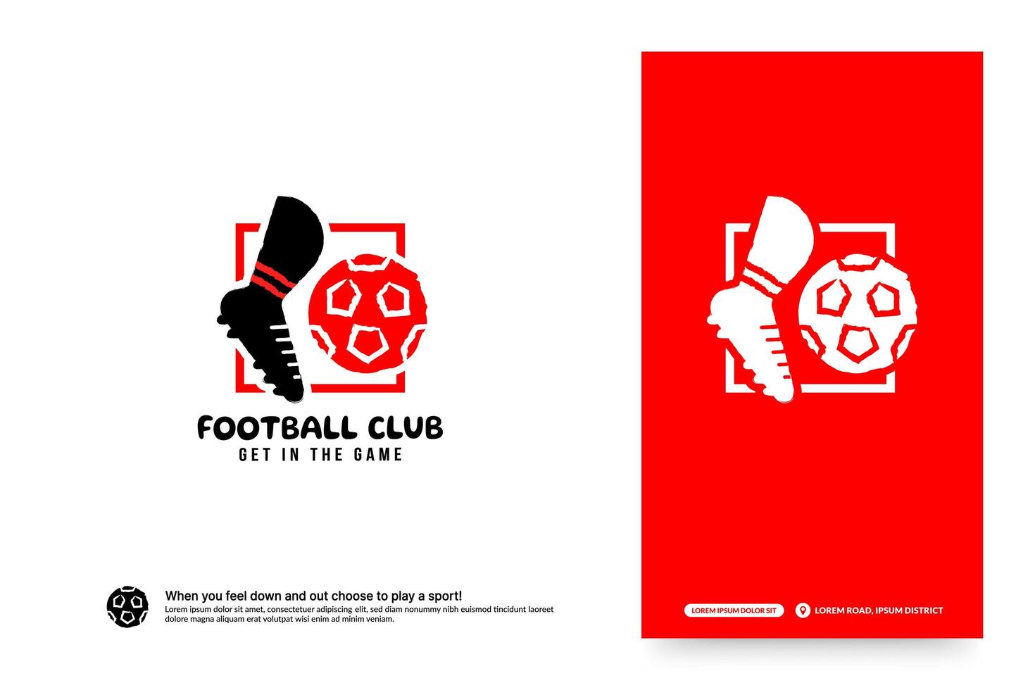 plantilla de diseño de logotipo de club de fútbol, concepto de logotipo de torneos de fútbol. Identidad del equipo de fútbol aislada sobre fondo blanco, ilustraciones de vectores de diseño de símbolo de deporte abstracto.