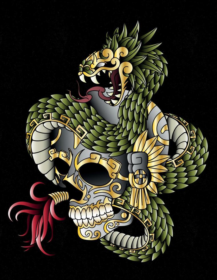 quetzalcoatl calavera diseño azteca vector