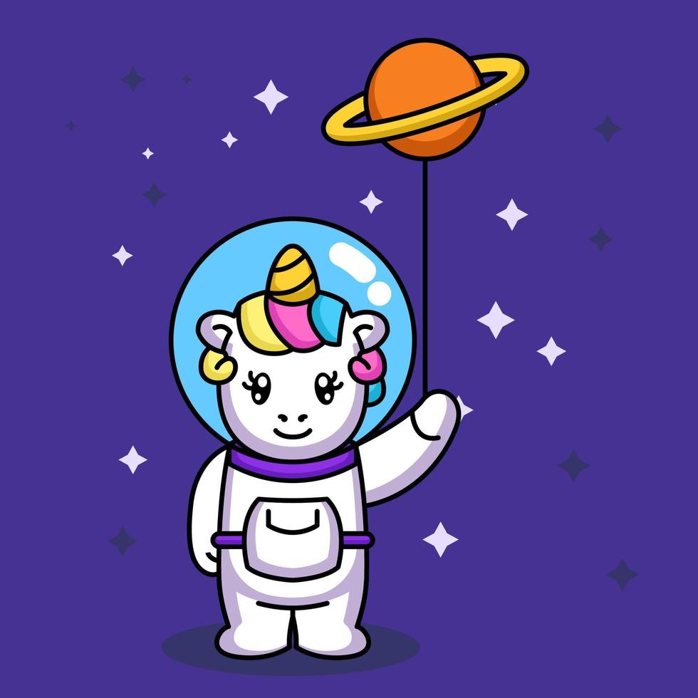cute astronaut unicorn vector