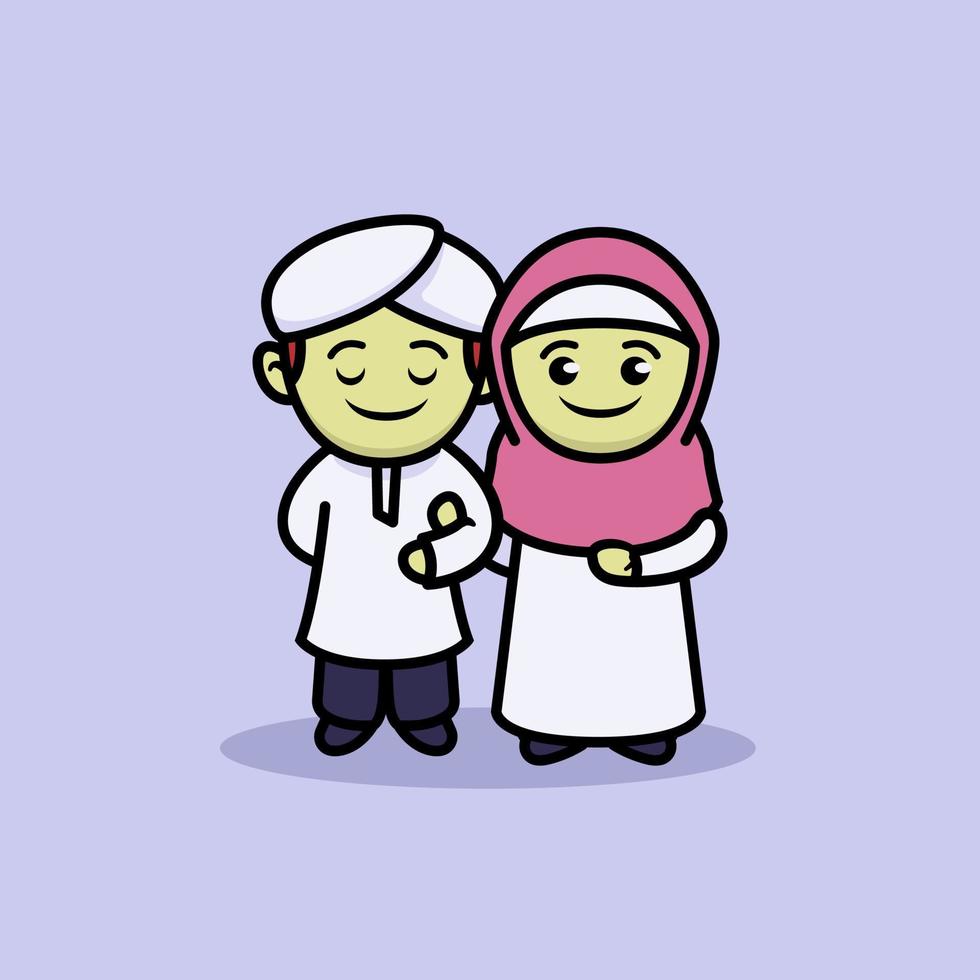 Moslem couple kid mascot vector