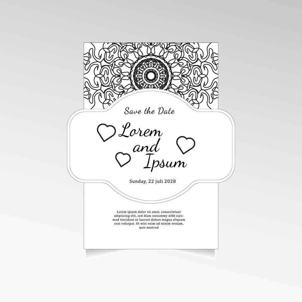 Save The Date invitation card design in henna tattoo style. Decorative mandala for print, poster, cover, brochure, flyer, banner. vector