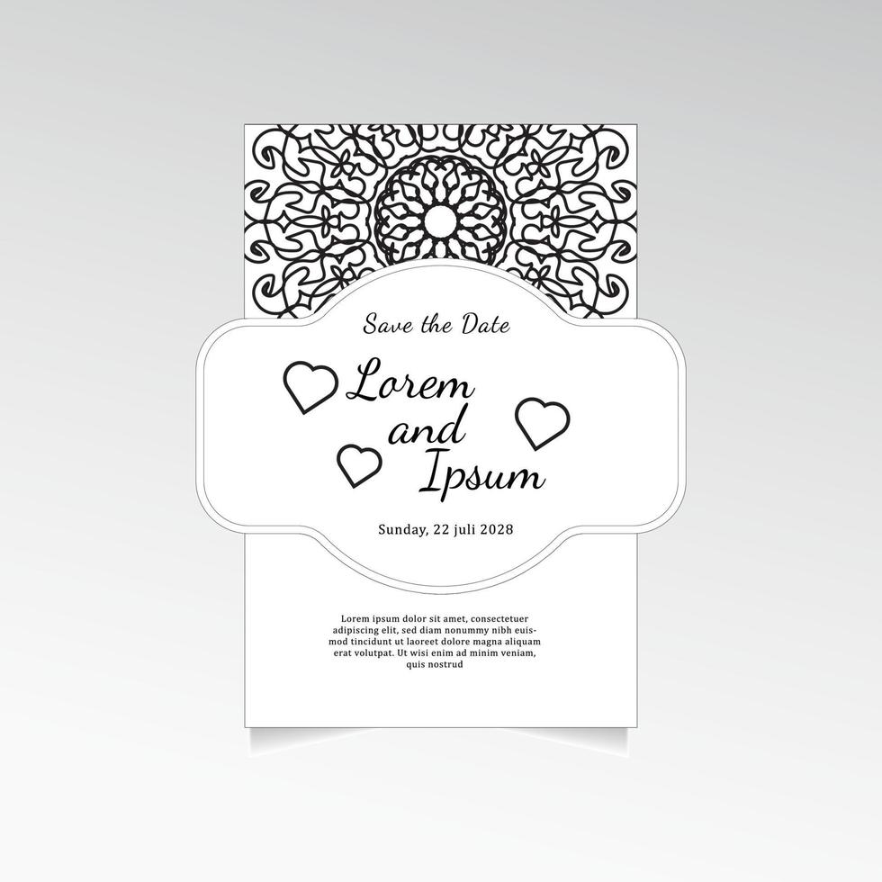 Save The Date invitation card design in henna tattoo style. Decorative mandala for print, poster, cover, brochure, flyer, banner. vector