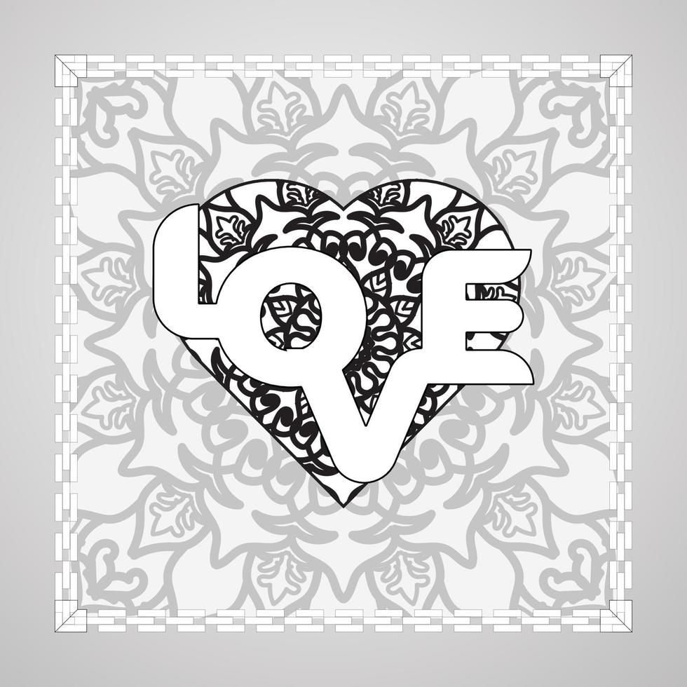 Hand drawn heart with mandala. decoration in ethnic oriental  doodle ornament. vector