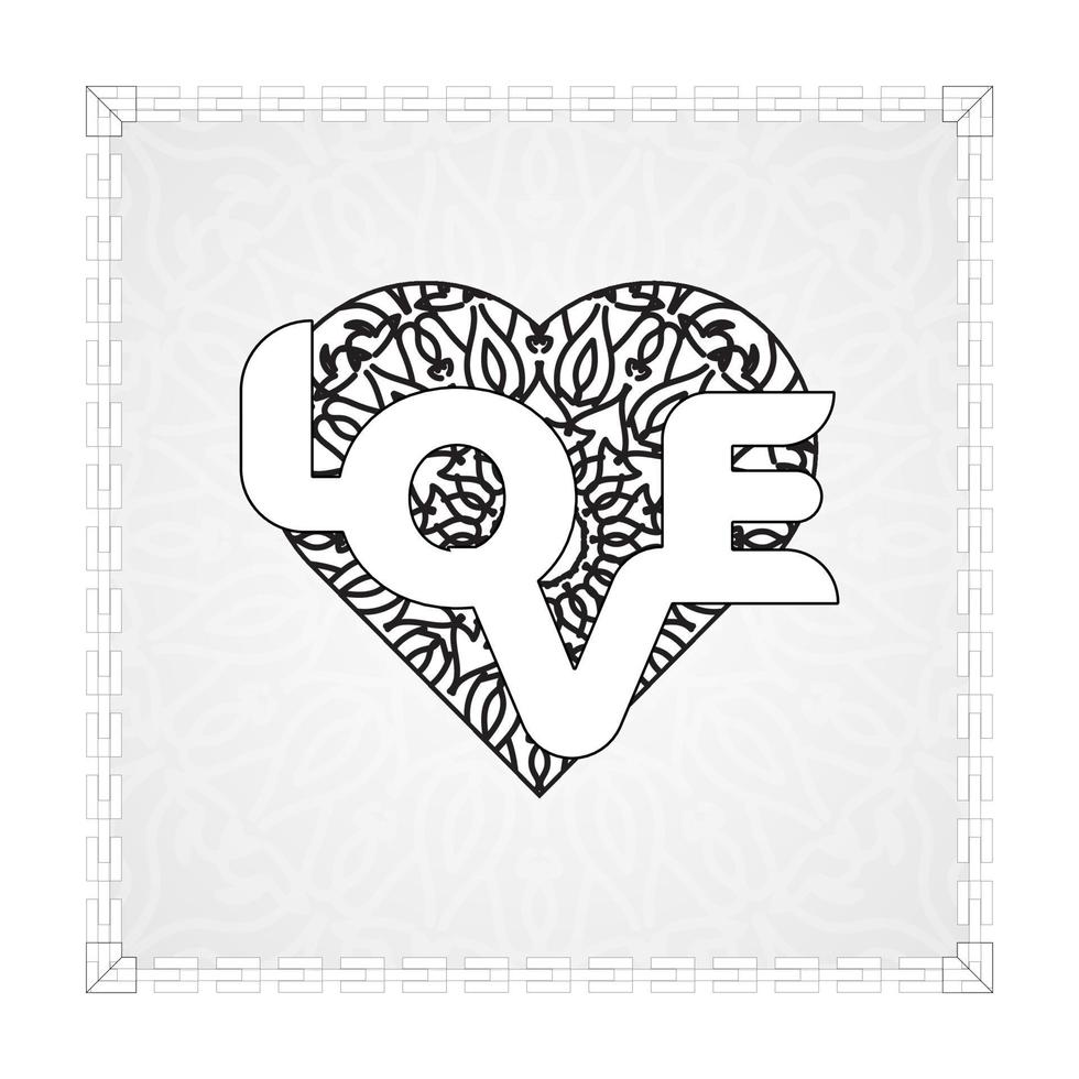 corazón dibujado a mano con mandala. decoración en ornamento étnico oriental doodle vector