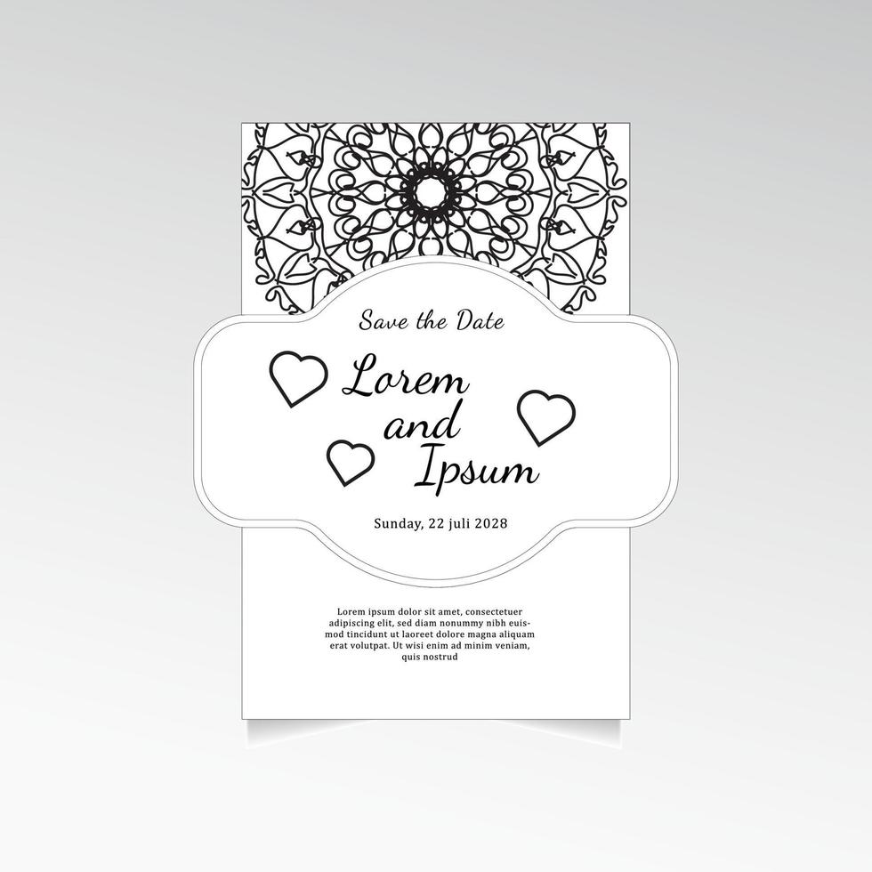 Save The Date invitation card design in henna tattoo style. Decorative mandala for print, poster, cover, brochure, flyer, banner vector