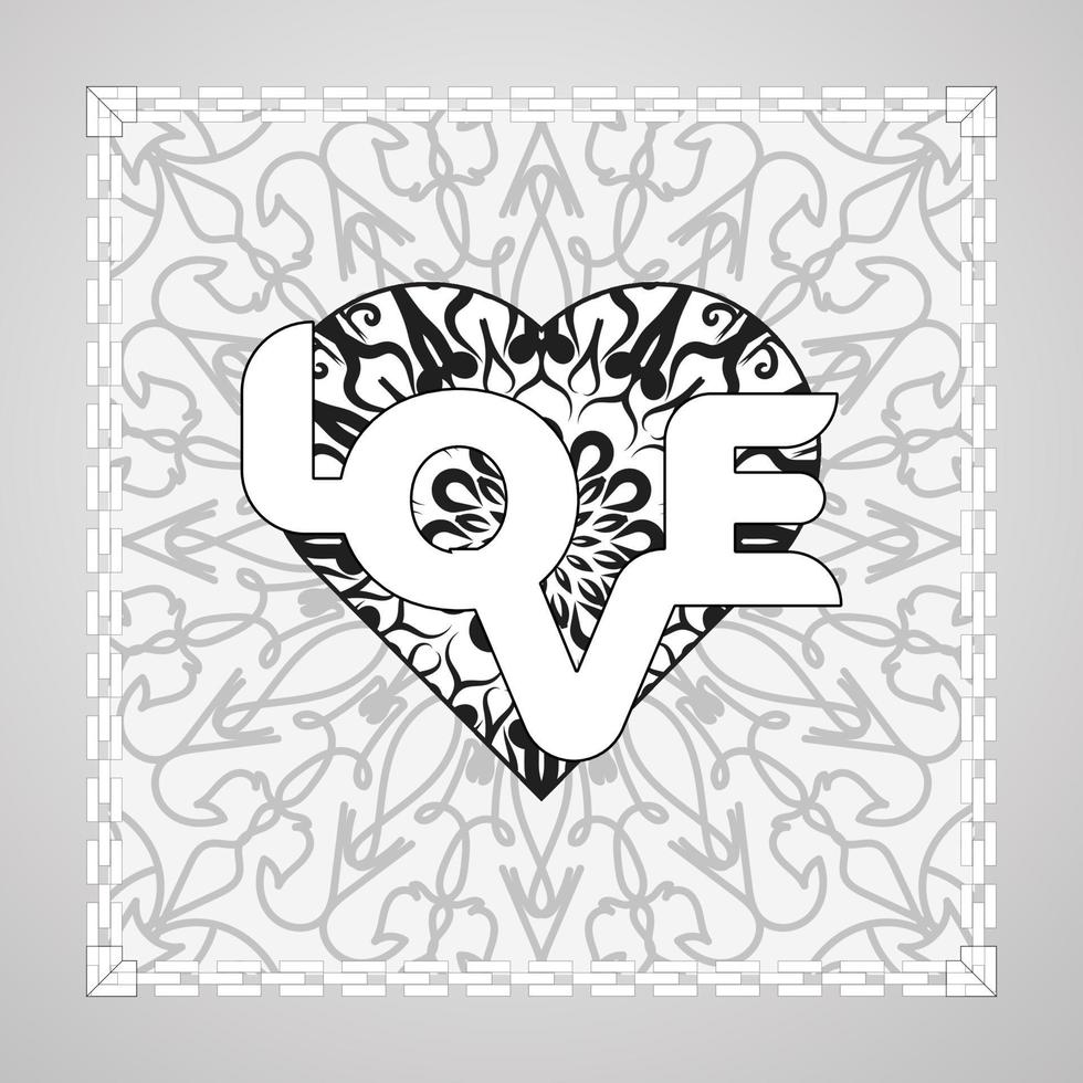 Hand drawn heart with mandala. decoration in ethnic oriental  doodle ornament. vector