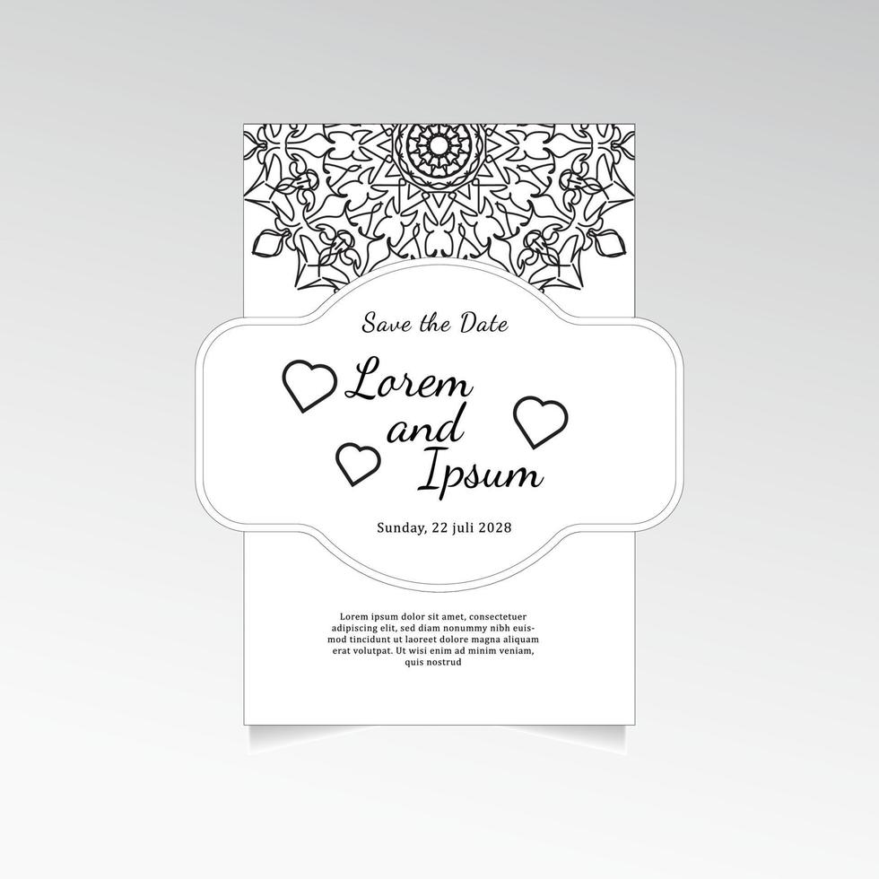 Save The Date invitation card design in henna tattoo style. Decorative mandala for print, poster, cover, brochure, flyer, banner. vector