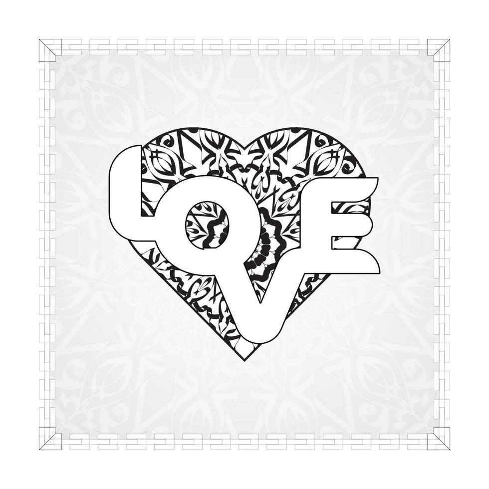 corazón dibujado a mano con mandala. decoración en ornamento étnico oriental doodle vector