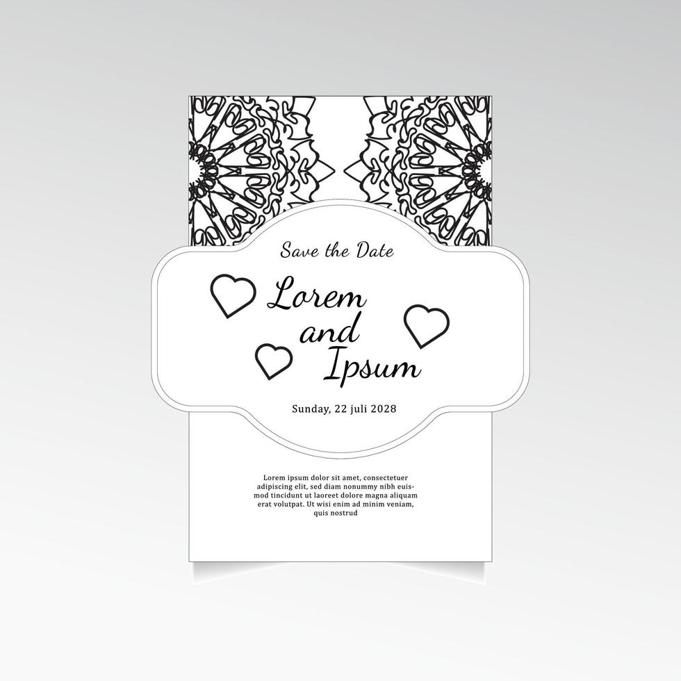 Save The Date invitation card design in henna tattoo style. Decorative mandala for print, poster, cover, brochure, flyer, banner. vector