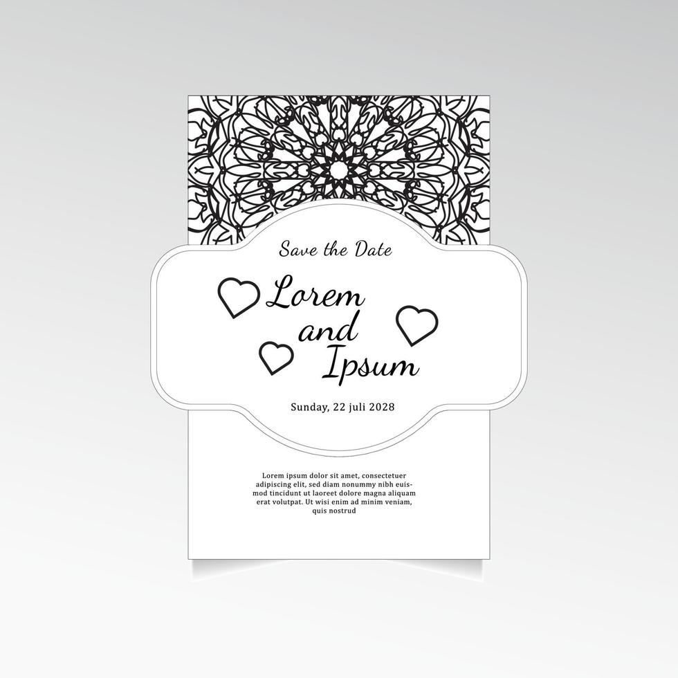 Save The Date invitation card design in henna tattoo style. Decorative mandala for print, poster, cover, brochure, flyer, banner. vector