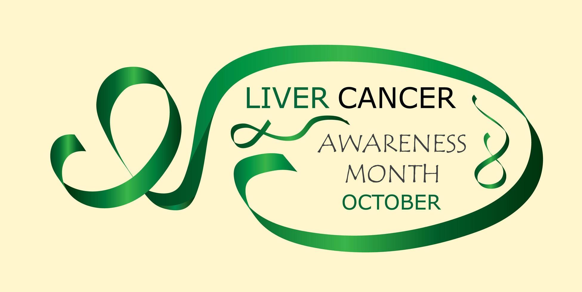 El mes de concientización sobre el cáncer de hígado se organiza en octubre. Signo de cinta ondeando verde sobre fondo amarillo vector