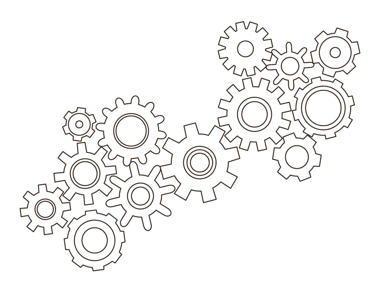 Gears vector set in hand drawn style. Goal, Planning, idea concept doodle illustration. Sketch gear infographic elements.