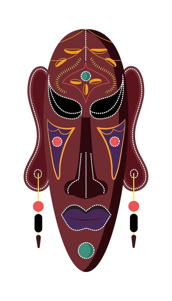 African wooden mask vector isolated on white background. Voodoo rituals in African tribes