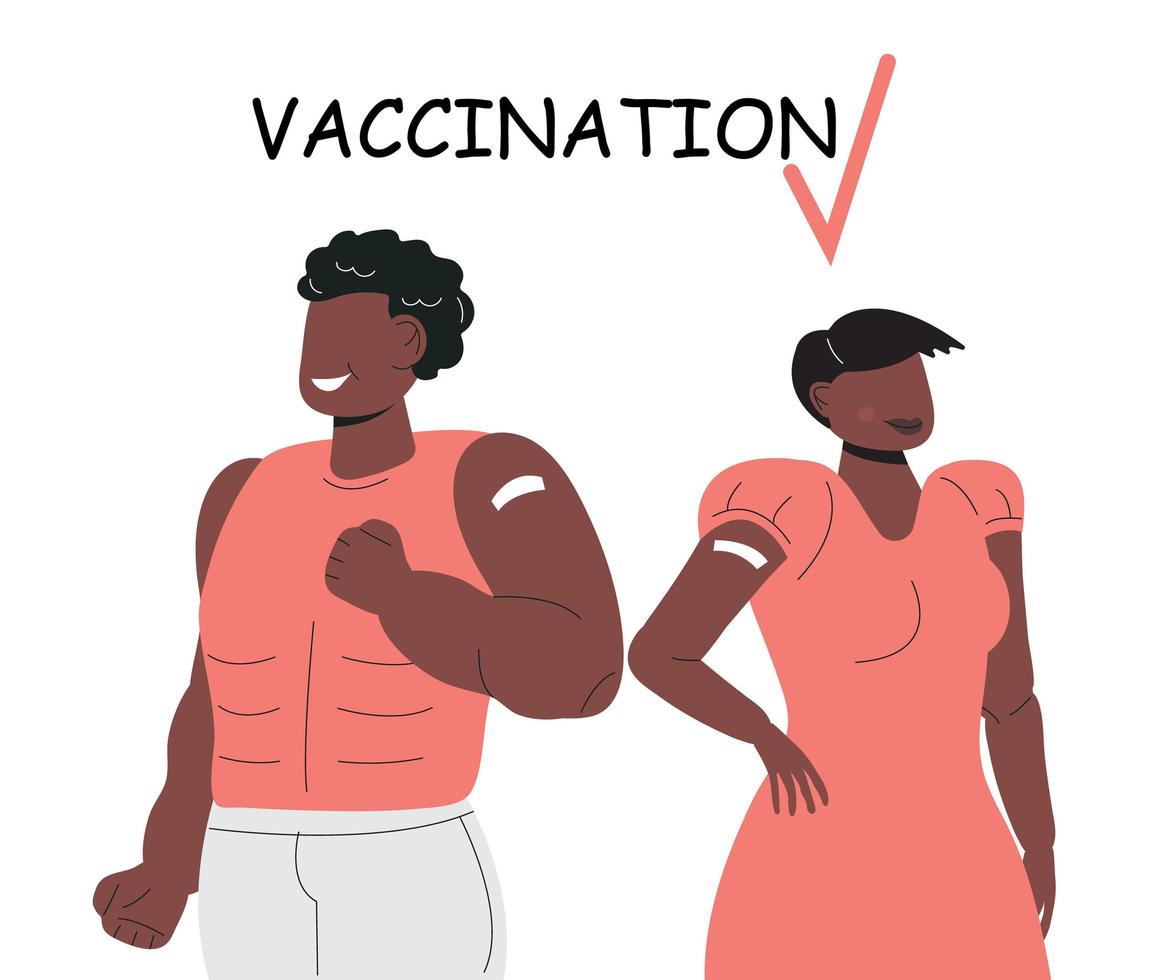 After vaccination concept vector. Coronavirus vaccine company for young people. Injection in shoulder was successfully. vector