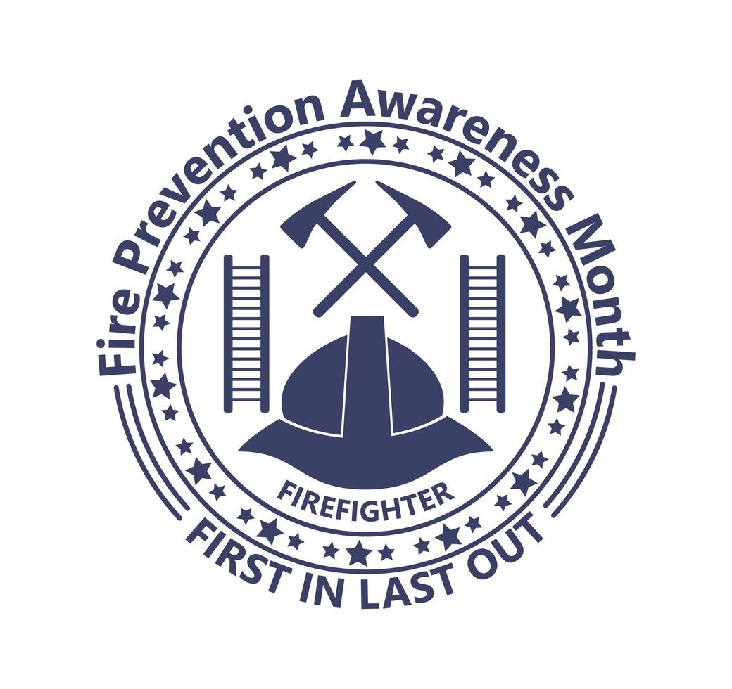Fire Prevention Awareness Month is organised on October. Ladder, tools, a shield with the American flag shown. vector