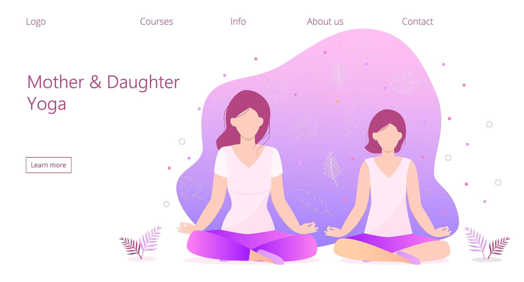 Mother and daughter yoga concept vector for landing page. Zen relax pose, meditation, self-improvement