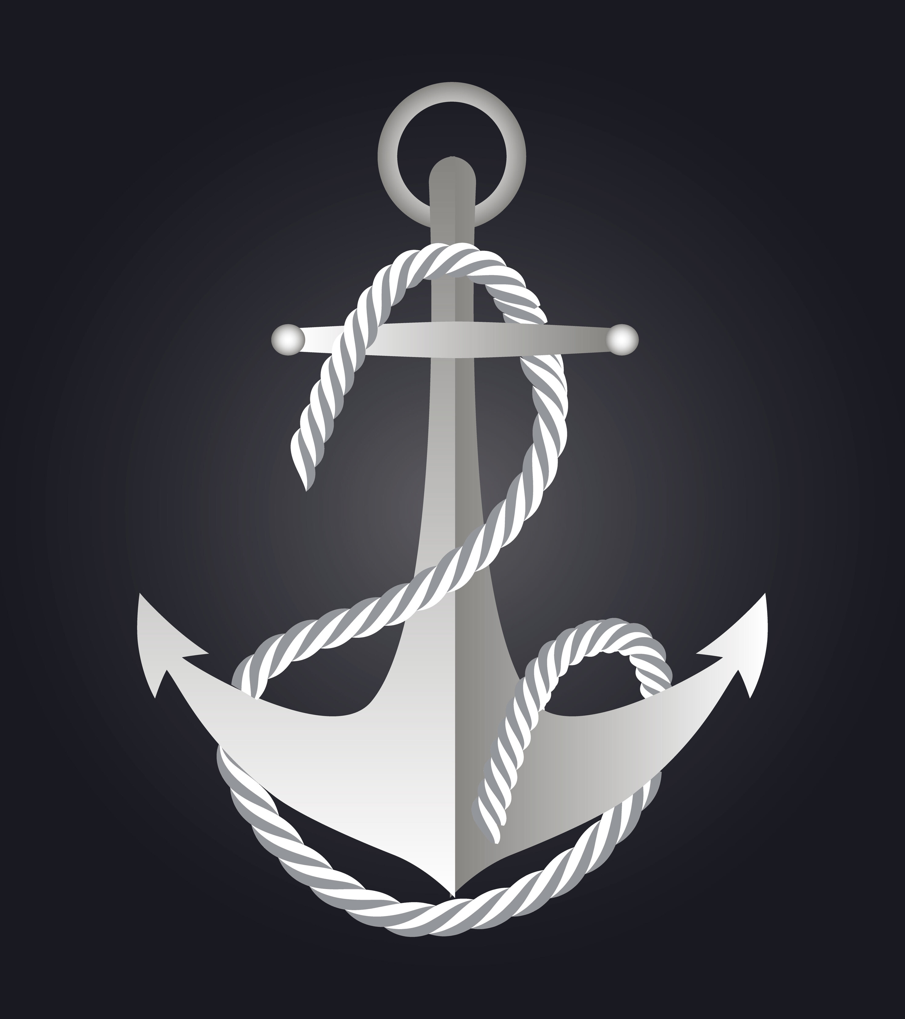 Anchor with waving nautical rope. Navy, fleet emblem vector on the