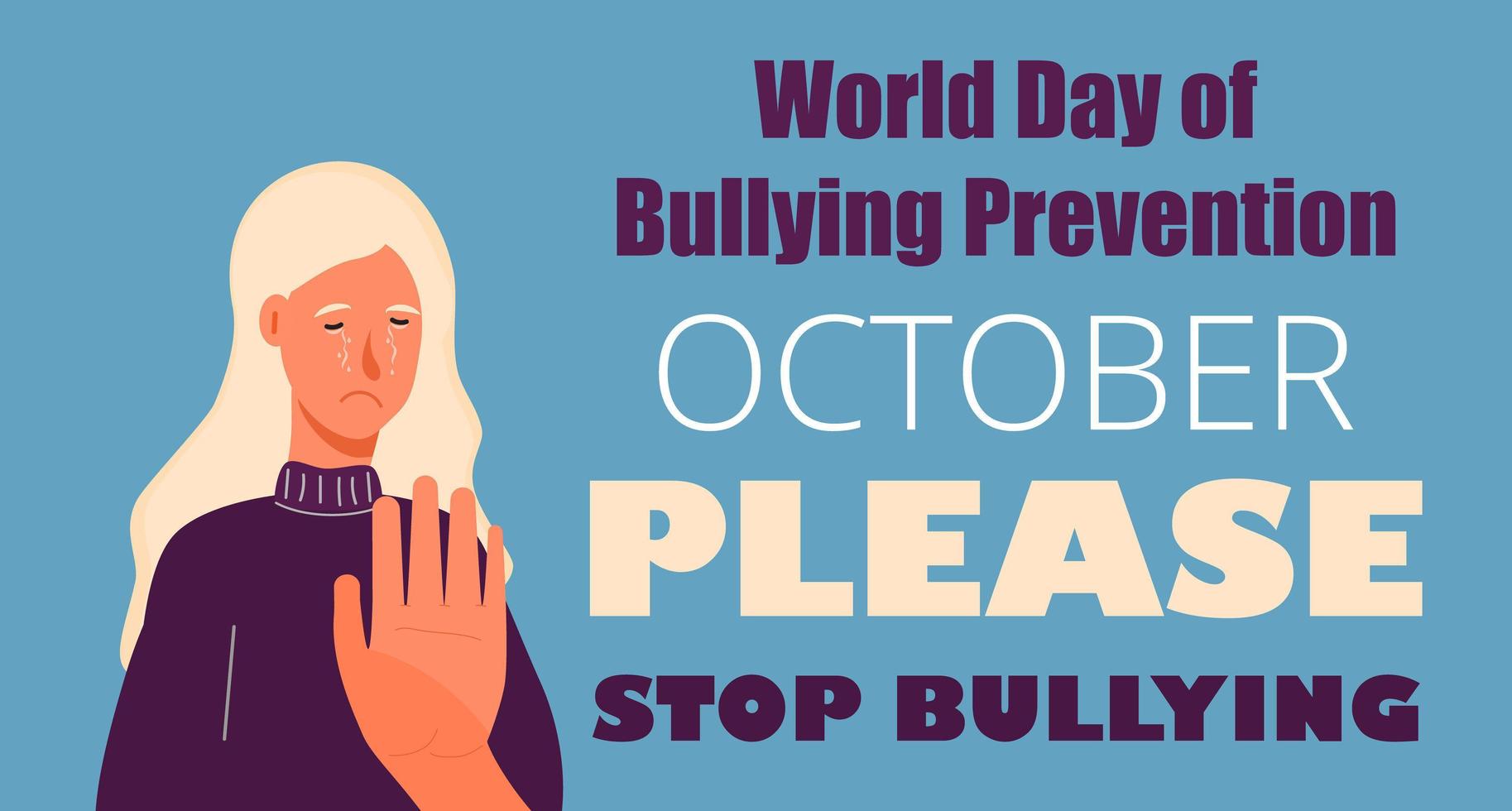 día mundial de la prevención del acoso escolar en octubre. escena de la víctima en la sociedad. Persona estresada en vergüenza. vector