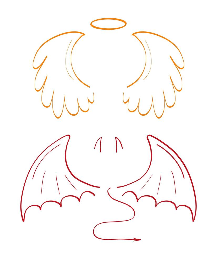 Angel sketch wing set vector. Marker hand drawn style of holy creations. Wing, feathers of bird, swan, eagle. vector