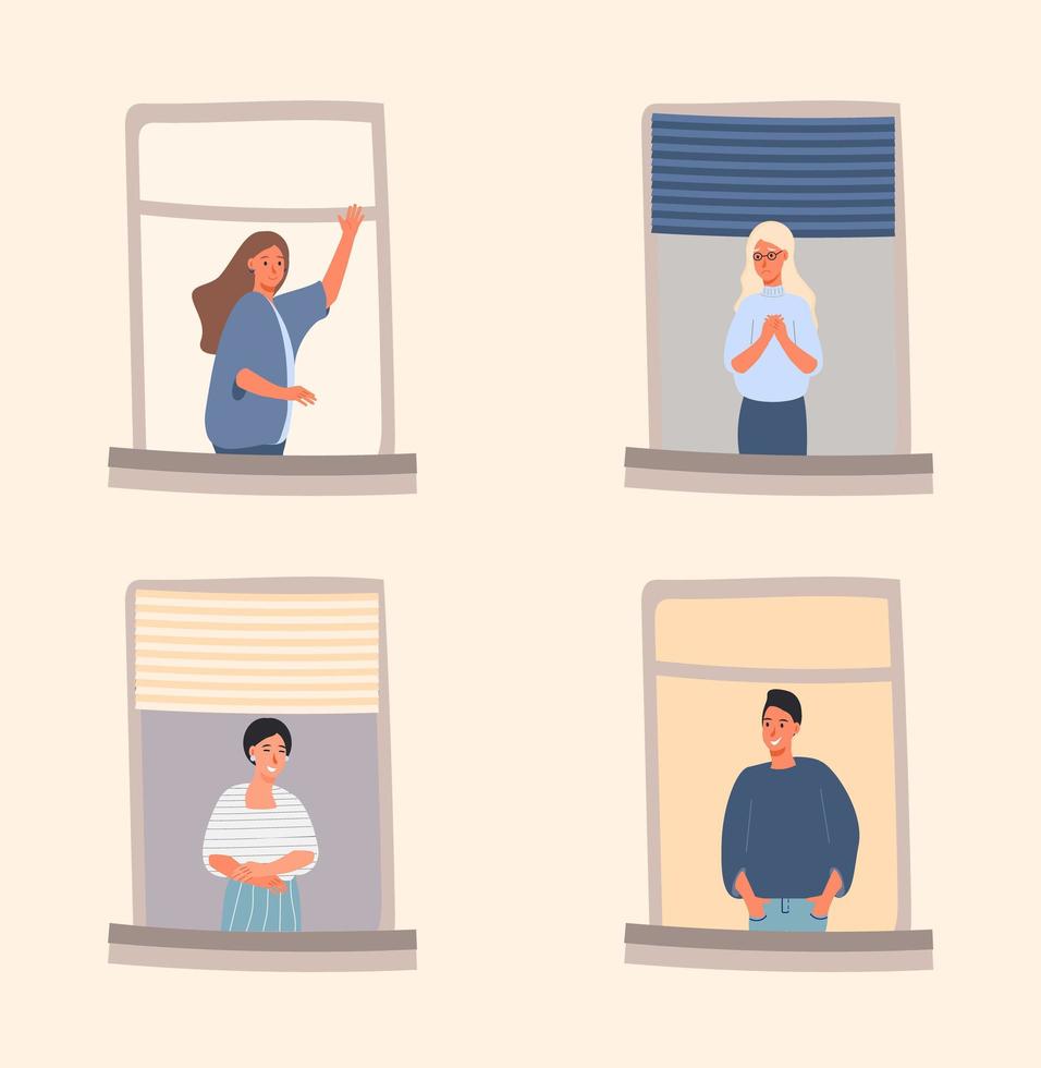 People activity in apartment vector illustration concept, neighbour interact each other